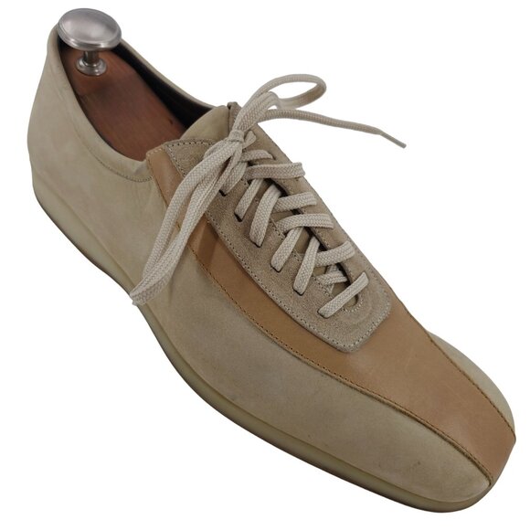 Salvatore Ferragamo Other - Vintage Salvatore Ferragamo Sneakers Men 11 Beige Tan Leather Suede Casual Shoes